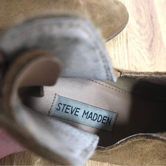 STEVE MADDEN Brown Suede Open Side Ankle Boot Bootie Chunky Heel Leather Size 10 - Picture 8 of 15